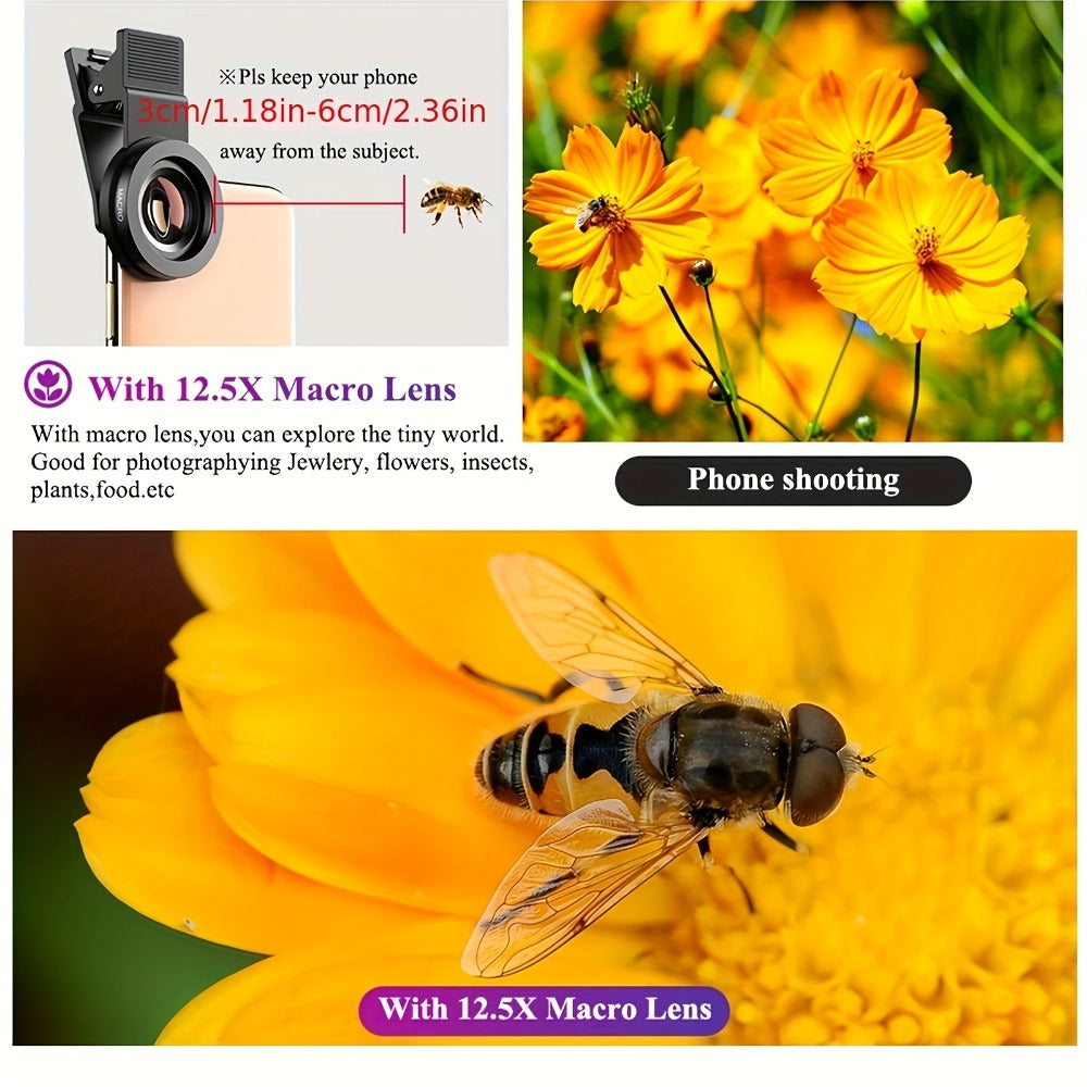 Clip-On Phone Lens Kit 2-in-1 – 0.45x HD Wide Angle & 12.5x Super Macro Lens for iPhone & Android, Universal Smartphone Camera Upgrade for Travel, Nature & Content Creation