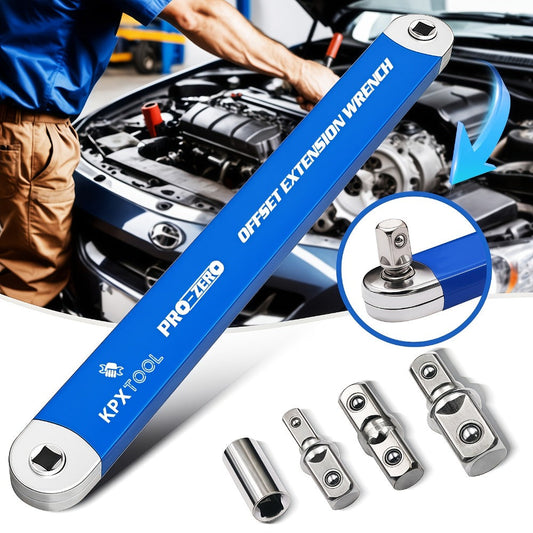 Offset Ratchet Wrench with 180° Swivel and 1/4-, 3/8-, 1/2-Inch Adapters