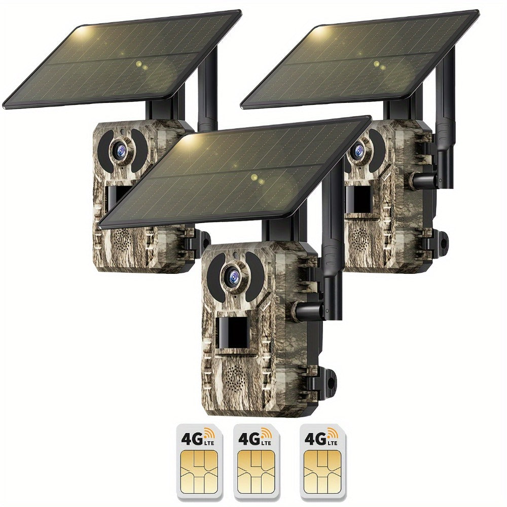 4G LTE Cellular Trail Camera Solar Powered with Night Vision & HD Live View – Built-in SIM Card, 0.2s Trigger Speed, IP65 Waterproof, No WiFi Needed, Hunting & Wildlife Camera