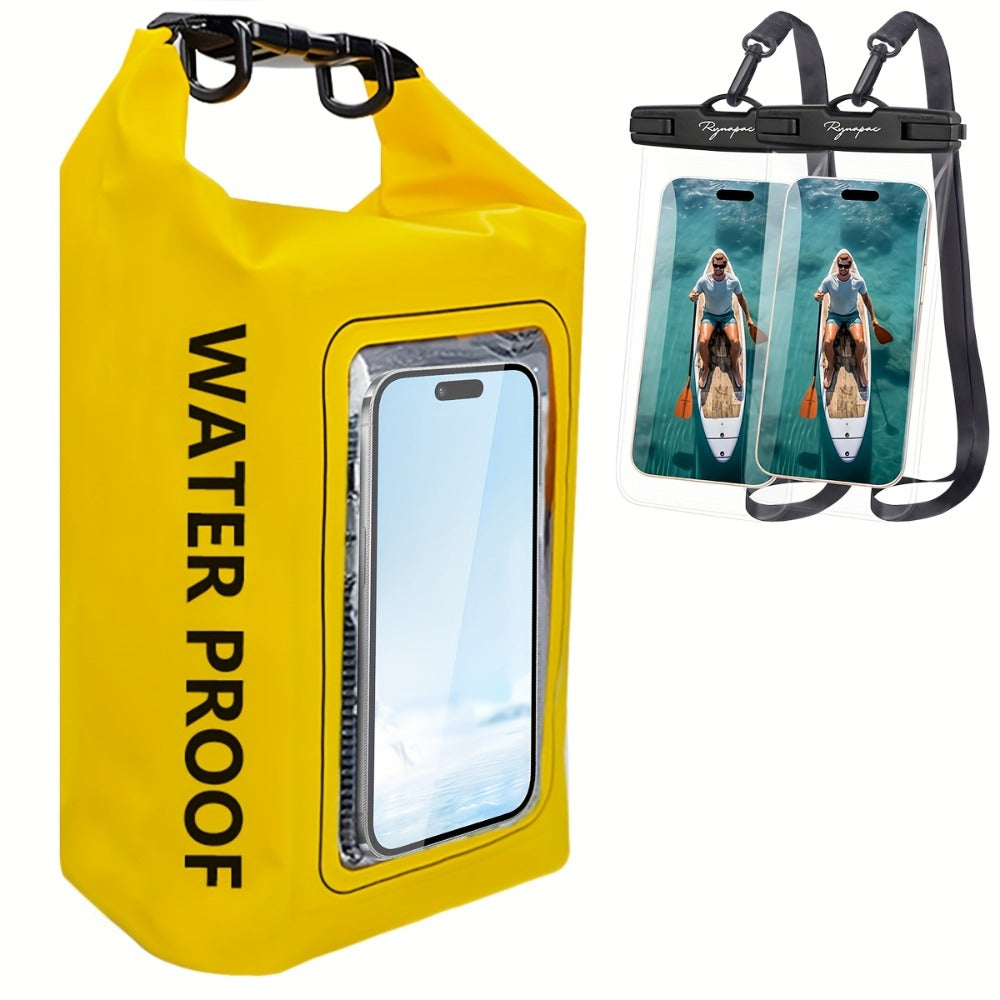 Waterproof Dry Bag Set 3-Piece Roll Top Backpack with Phone Pouch & Dry Sack - Kayaking Boating Camping Swimming Beach Fishing Rafting Travel Gear for Men Women, 1.32 Gal Lightweight PVC Water Sports Bag