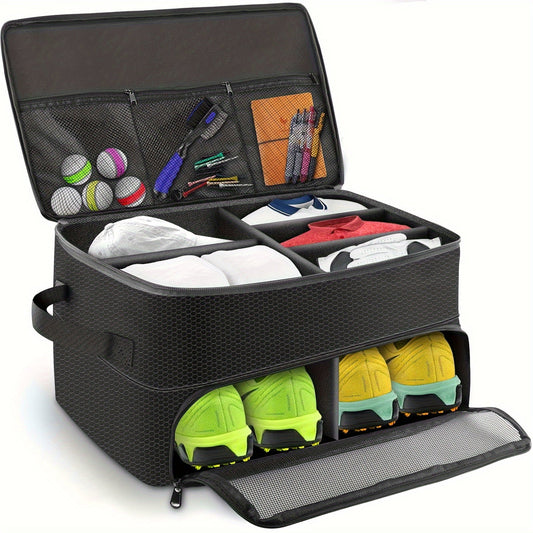 Golf Organizer Storage Box with Compartments and Mesh Pockets, White