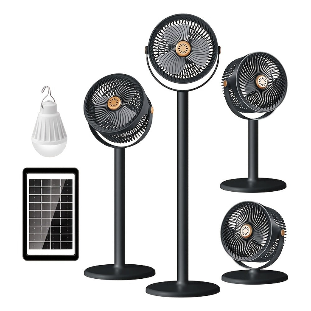 Solar Floor Fan 33-Inch Rechargeable 4000mAh USB Standing Fan Power Bank 2-in-1 360° Tilt 5-Speed 4-Height Adjustable for Indoor Outdoor Courtyard RV Camping