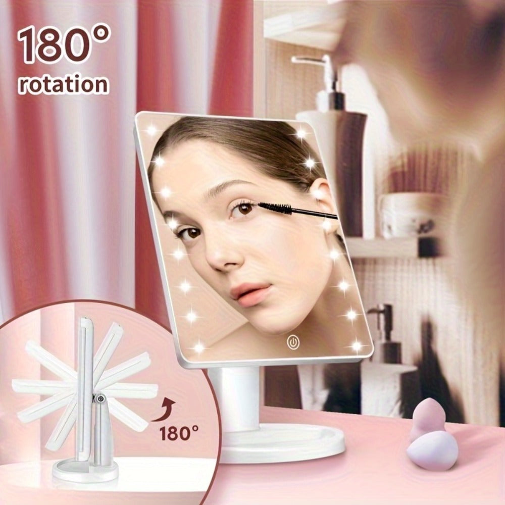 Lighted Vanity Mirror with 16 LED Bulbs – Hollywood Makeup Mirror, 180° Rotation, Touch Screen Brightness Control, USB & Battery Dual Power, Tabletop Mirror for Bathroom Bedroom Dressing Table, Gift for Women Girls