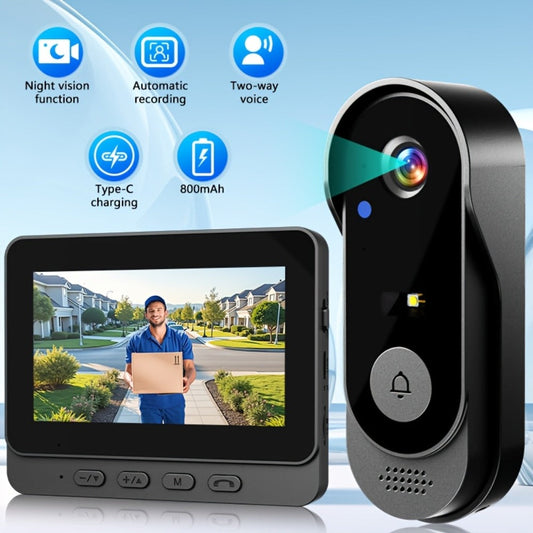2.4G Direct Connect Video Doorbell with 4.3" Color Monitor - No WiFi No App, Two-Way Audio, 120° Wide Angle, Waterproof, 128GB SD, 6+ Month Battery Life, Color Night Vision, Rechargeable