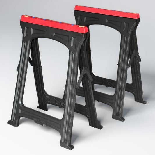Folding Sawhorses, Steel 2-Pack with Rubber Feet, 350 lb Capacity Each