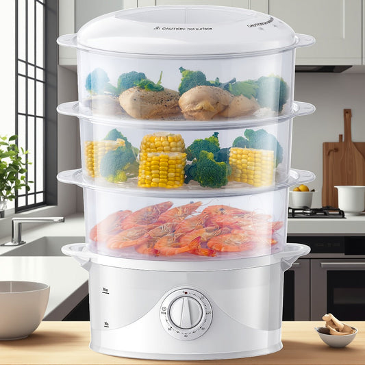 Electric Food Steamer, 3-Tier 9.6 qt with 800 W Power and 60-Minute Timer