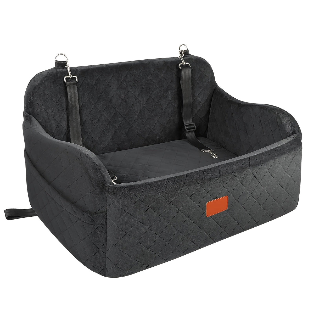 Dog Car Seat Booster with Memory Foam & Non-Slip Bottom – Adjustable Safety Leash & Seatbelt Channel, Soft Plush Pet Car Bed for Medium Large Dogs, Washable Travel Dog Seat Cover