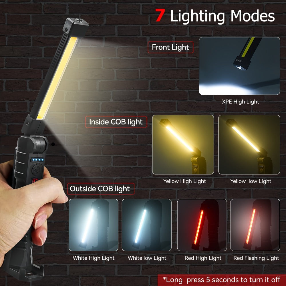 COB LED Work Light Magnetic Base Rechargeable USB 20000 Lumens 7 Modes 180° Rotation Portable Hanging Flashlight with Built-in Battery Power Bank Function for Workshop Garage Car Repair 1/2/4 Pack