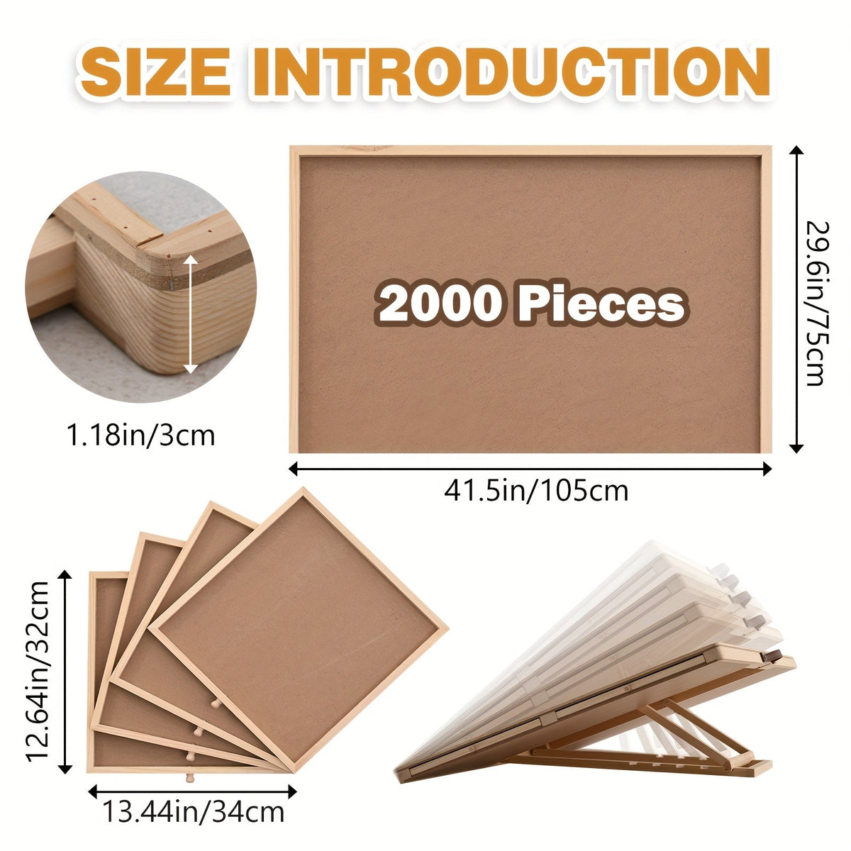 Tilting Jigsaw Puzzle Board Table for 2000-Piece Projects with 4 Magnetic Drawers