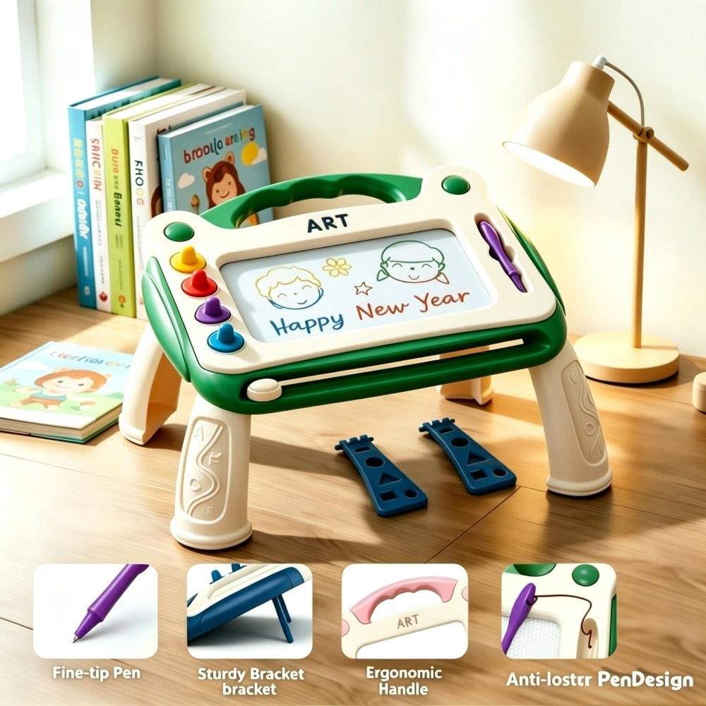 Kids Magnetic Drawing Board 3-in-1 Doodle Kit – Reusable Erasable Toddler Art Toy with Stamps, Pen & Stand | STEM Learning Gift for Boys Girls Ages 3-8 Birthday Christmas Easter