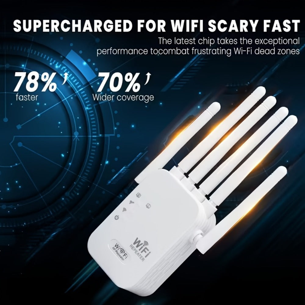 6-Antenna WiFi 6 Range Extender 1200Mbps Dual Band 2.4GHz & 5GHz Mesh Network Booster, One-Click WPS Setup, Full Home Coverage for Smart TV Gaming Console Smartphone Tablet, White