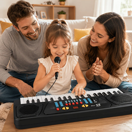 Kids Electronic Keyboard in Black with Microphone for Sing-Along Play