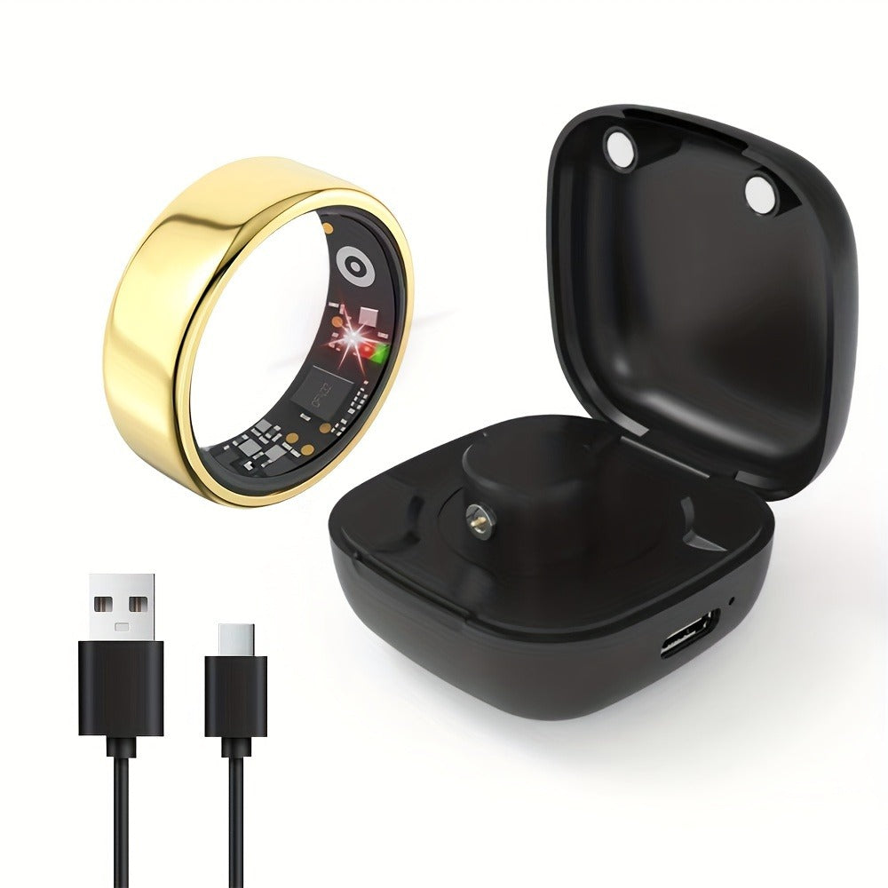 R18 Smart Ring Activity Tracker with 20+ Workout Modes – Sleep & Stress Monitor, Heart Rate, iPhone & Android Compatible, USB Charging, Silvery Black Golden (Size 7-13) Fitness Gift for Men Women