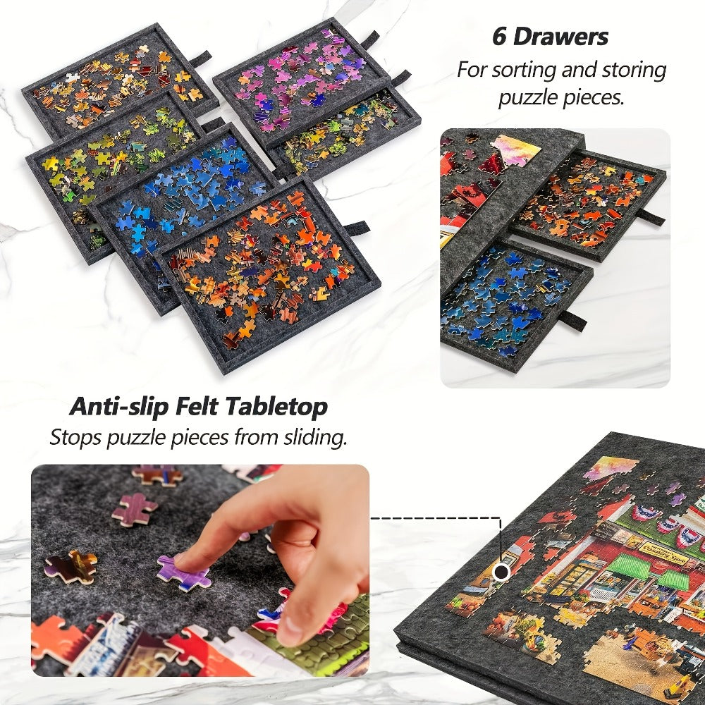 Felt Jigsaw Puzzle Board with 6 Drawers, Adjustable Tilt, Protective Cover & Carry Handle