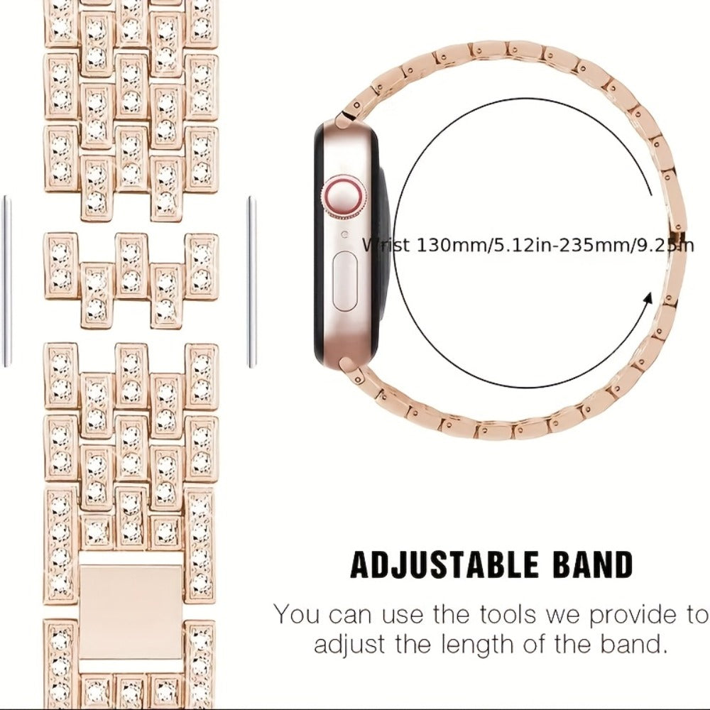 Rhinestone Diamond Bling Apple Watch Band for Women Girls – Five-Point Diamond Double-Row Crystal Strap Compatible with Apple Watch Ultra 2 Series 10 9 8 7 6 5 4 3 2 1 SE 38 40 41 42 44 45 49mm Gift