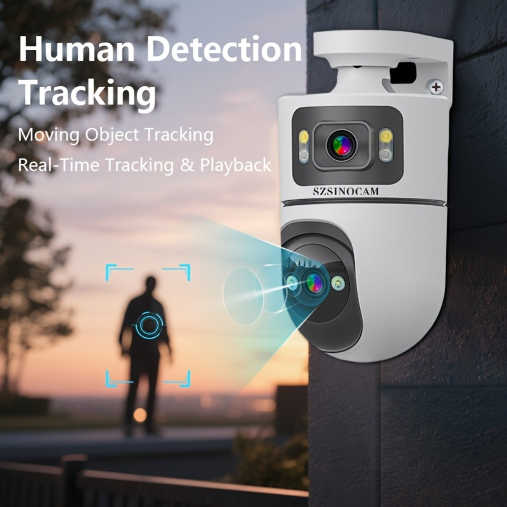 4K Dual Lens Security Camera WiFi Outdoor - 2160P Ultra HD, Dual Band 2.4G & 5GHz, Color Night Vision, Rain Proof, Tamper Detection, Two-Way Audio, Wall Mount for Home Indoor & Outdoor Surveillance
