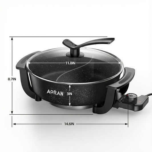Electric Divided Hot Pot with Non-Stick Surface, Black with Gift Bag Option