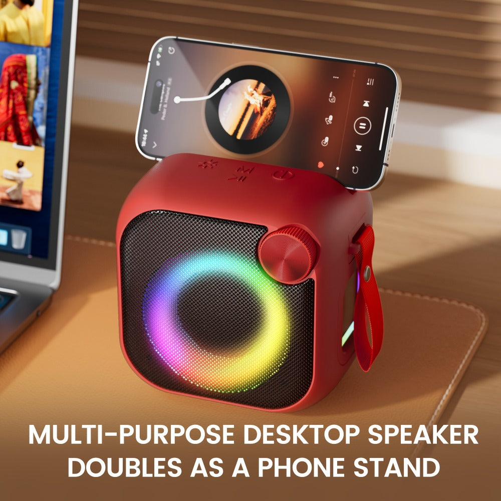 4-in-1 Wireless Portable Bluetooth Speaker with RGB Lighting, HD Sound, Built-in Sling, USB TF Card AUX FM, Type-C Rechargeable, Outdoor Speaker for Cycling Camping Sports Hiking