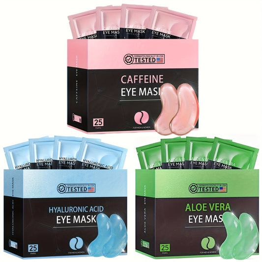 Under Eye Patches Collagen 25 Pairs 3-Formula Choice — Caffeine for Dark Circles & Puffiness | Hyaluronic Acid for Deep Hydration | Aloe Vera for Soothing & Cooling | All Skin Types Men & Women