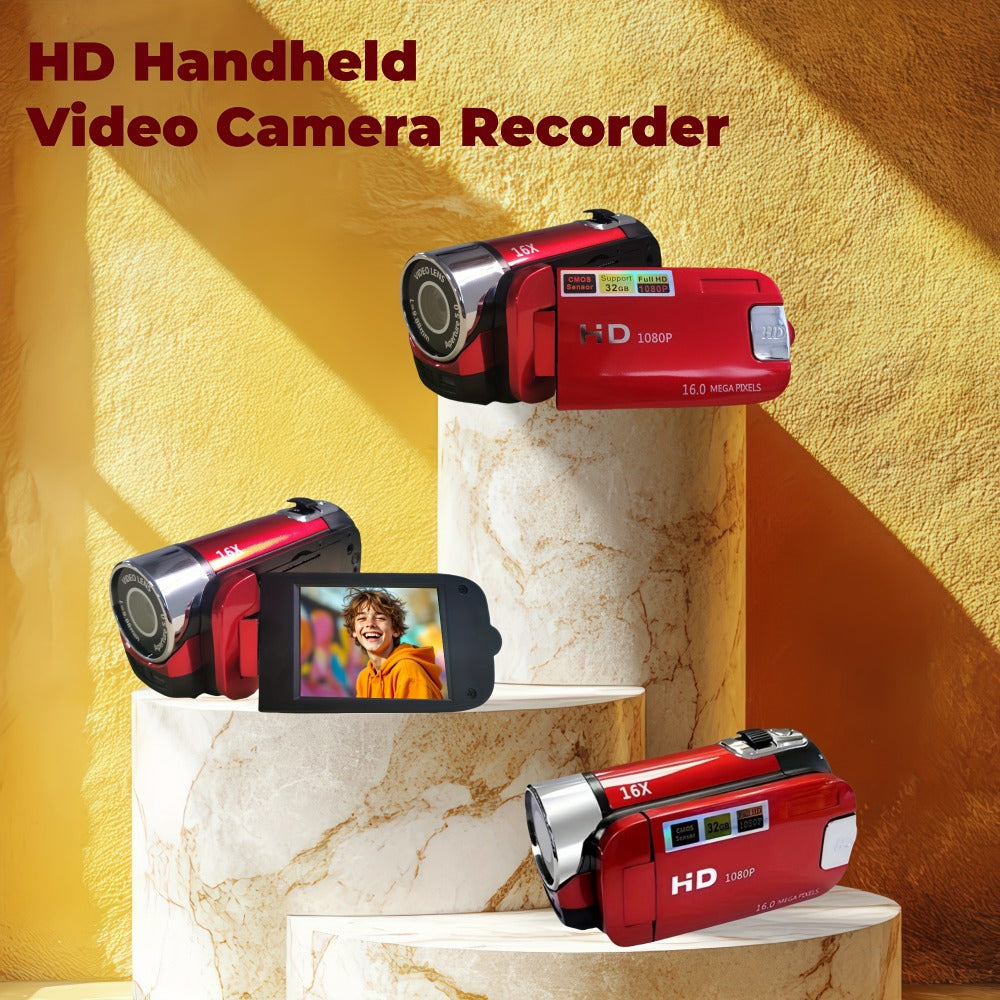 Portable 1080P Digital Camcorder with Rotating Screen & 32G Memory Card | Rechargeable Battery, Selfie Support, Compact Travel Video Camera for Vlogging, Family Gatherings & Everyday Recording