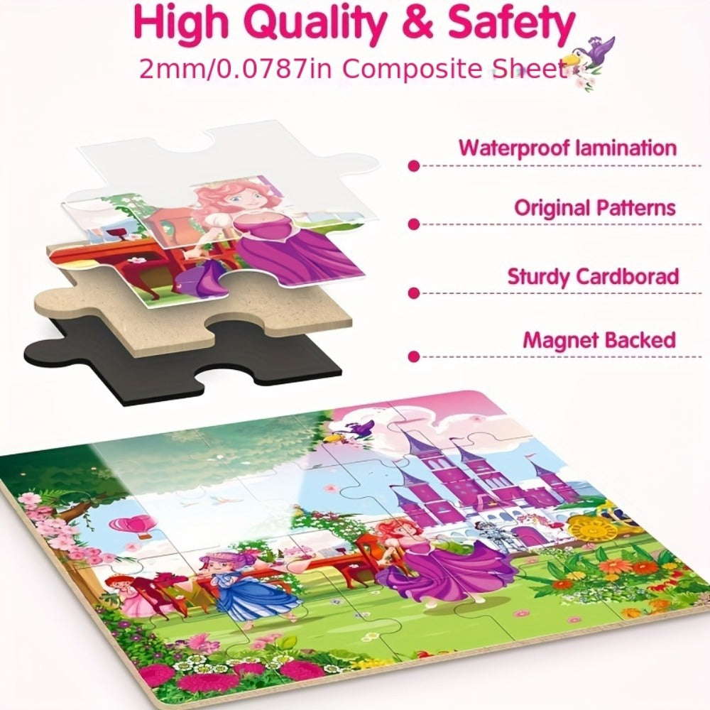 3-in-1 Magnetic Puzzle Book, Unicorn, Mermaid & Princess Themes