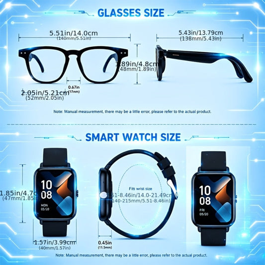 AI Smart Glasses & Smartwatch Bundle with Multilingual Translation and Touch Control