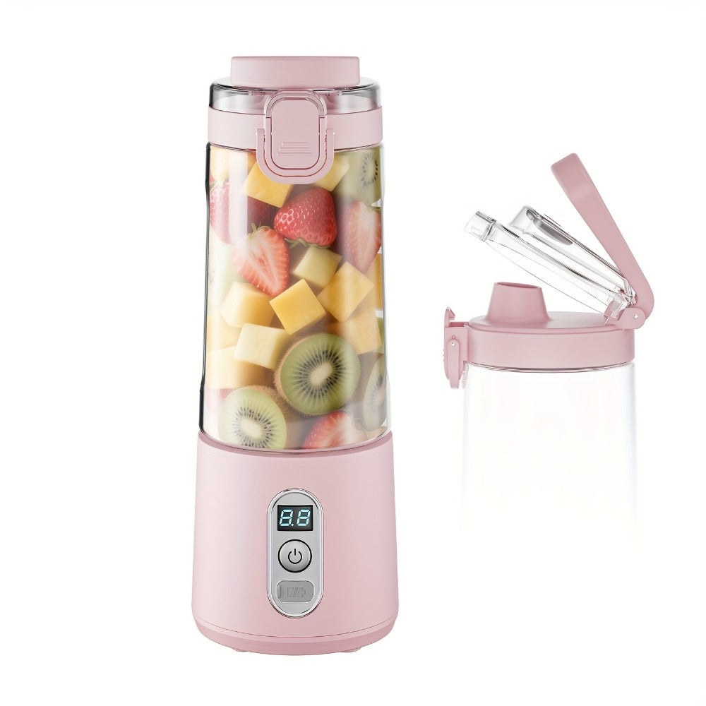 Portable Smoothie Blender USB-C Fast Charge 6-Blade Stainless Steel – Digital Timer Battery Display High-Speed Ice Crush No-Spill Lid | Protein Shake Gym Travel Blender in Black Pink White