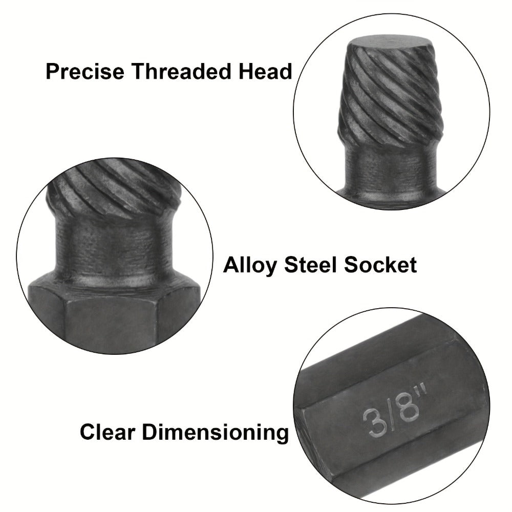 Screw Extractor Set 10pcs, 1/8" to 13/32" Broken Bolt Extractor Kit, Left-Handed Alloy Steel Nut & Stud Remover Tool for Stripped Screws, Bolts, Threaded Pipes & Fittings