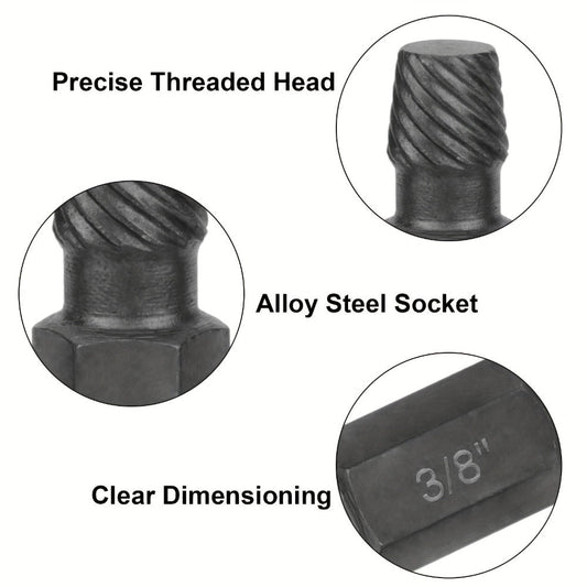 Screw Extractor Set, 10-Piece Left-Hand Spiral Alloy Steel, 1/8–13/32 Inch