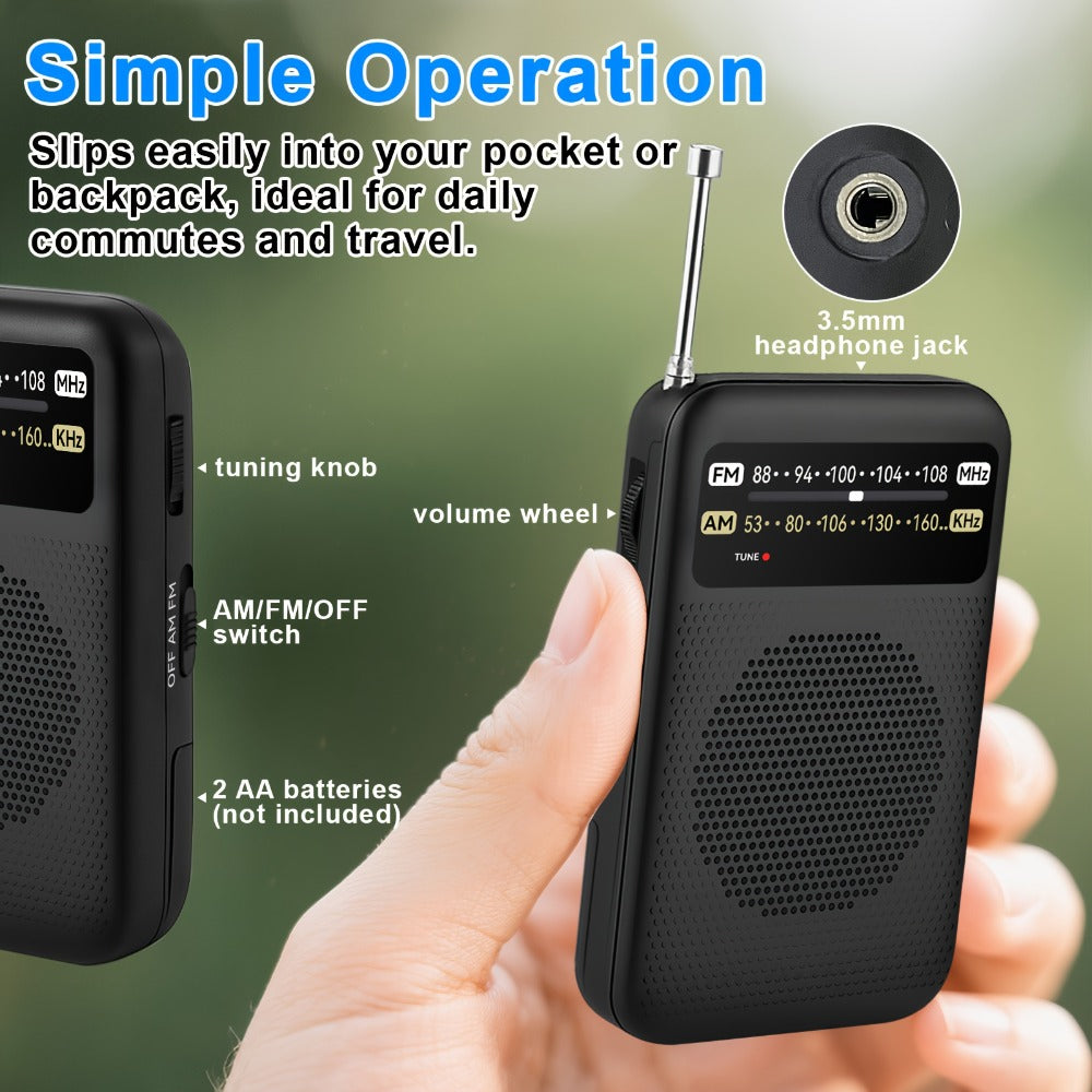 Qoosea Portable AM FM Radio with Long-Distance Reception, Handheld Transistor Radio with Crystal Clear Speaker, Battery Operated 2AA – Compact Emergency Radio for Outdoor, Camping, Travel, Home & Disaster Preparedness