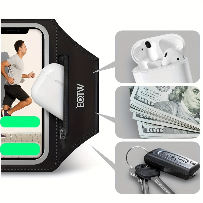 Running Armband Phone Case Waterproof Sweatproof with Touch Screen Face ID Access & Storage Pocket - Adjustable Lightweight Arm Band for Running Jogging Gym Workout Cycling for iPhone Samsung Android