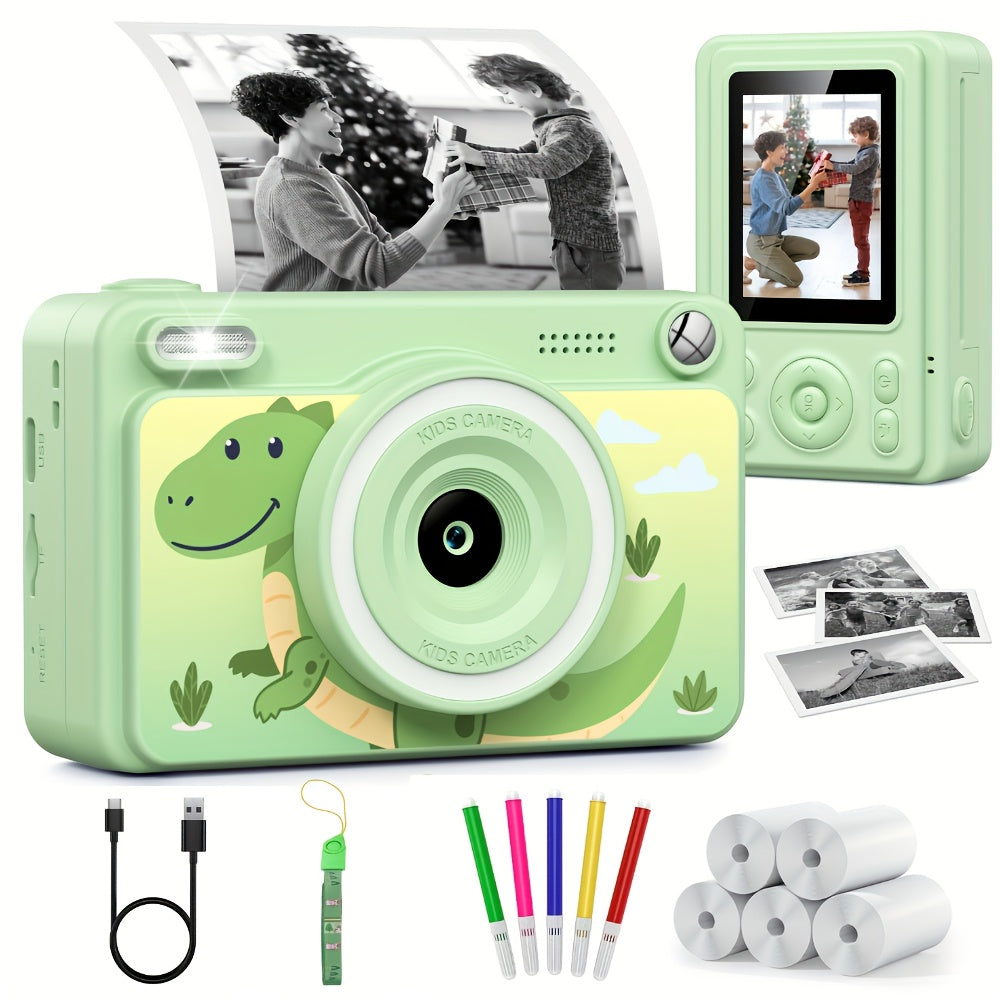Kids Instant Print Camera 1080P HD, Polaroid Style Photo Printer Camera for Kids with 5 Rolls Paper & 32GB Card, Birthday Christmas Gift for Boys & Girls Ages 3-14, Green, Blue, Pink