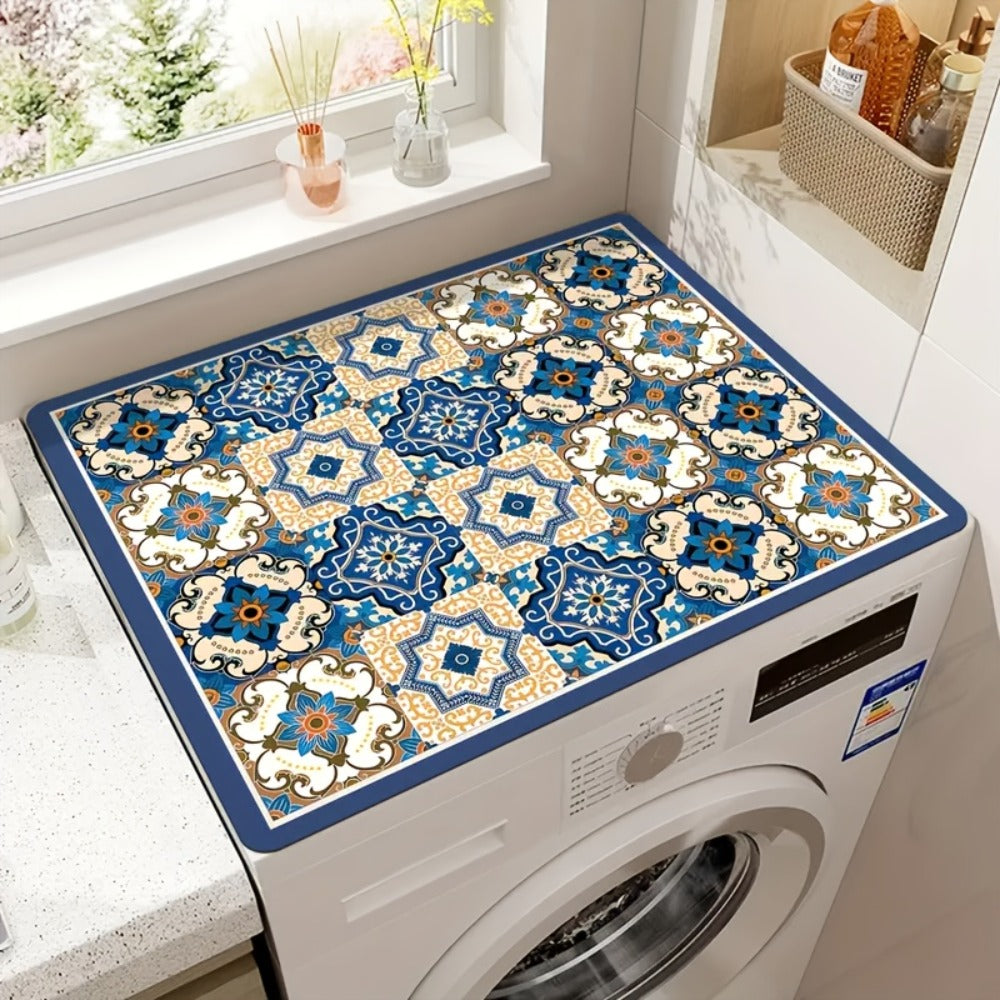 Washing Machine Cover Vintage Mosaic Pattern Dustproof Anti-Slip Diatomite Material 23.62 x 19.69 Inch Multi-Use Appliance Protector for Laundry Room Kitchen Top Load Washer