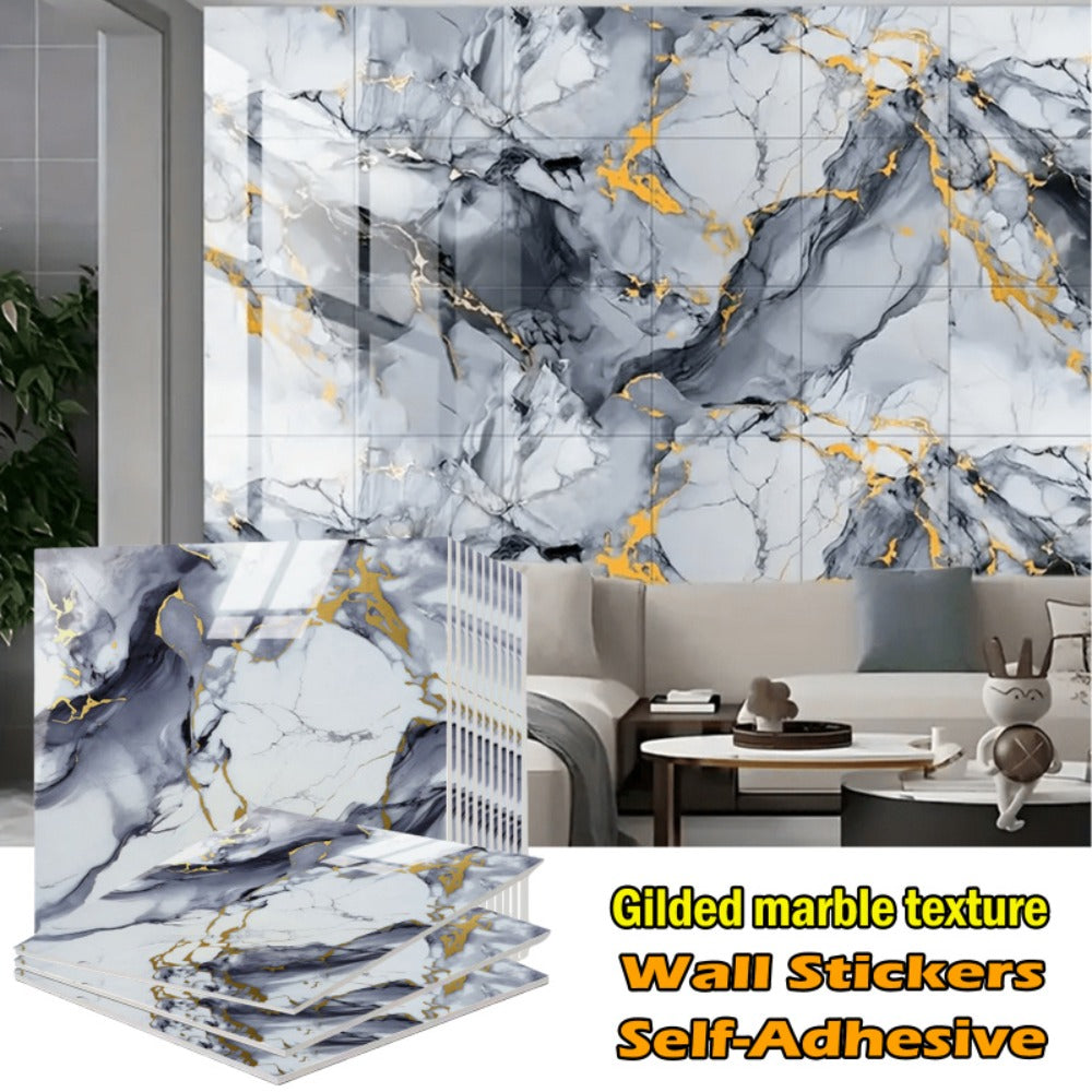 Self-Adhesive Marble Tile Stickers 11.8x11.8in Peel and Stick Wall Tiles for Bathroom Kitchen Backsplash – Waterproof 3D Glossy Imitation Marble Wall Panel, Easy to Install, 50 or 100 Pack