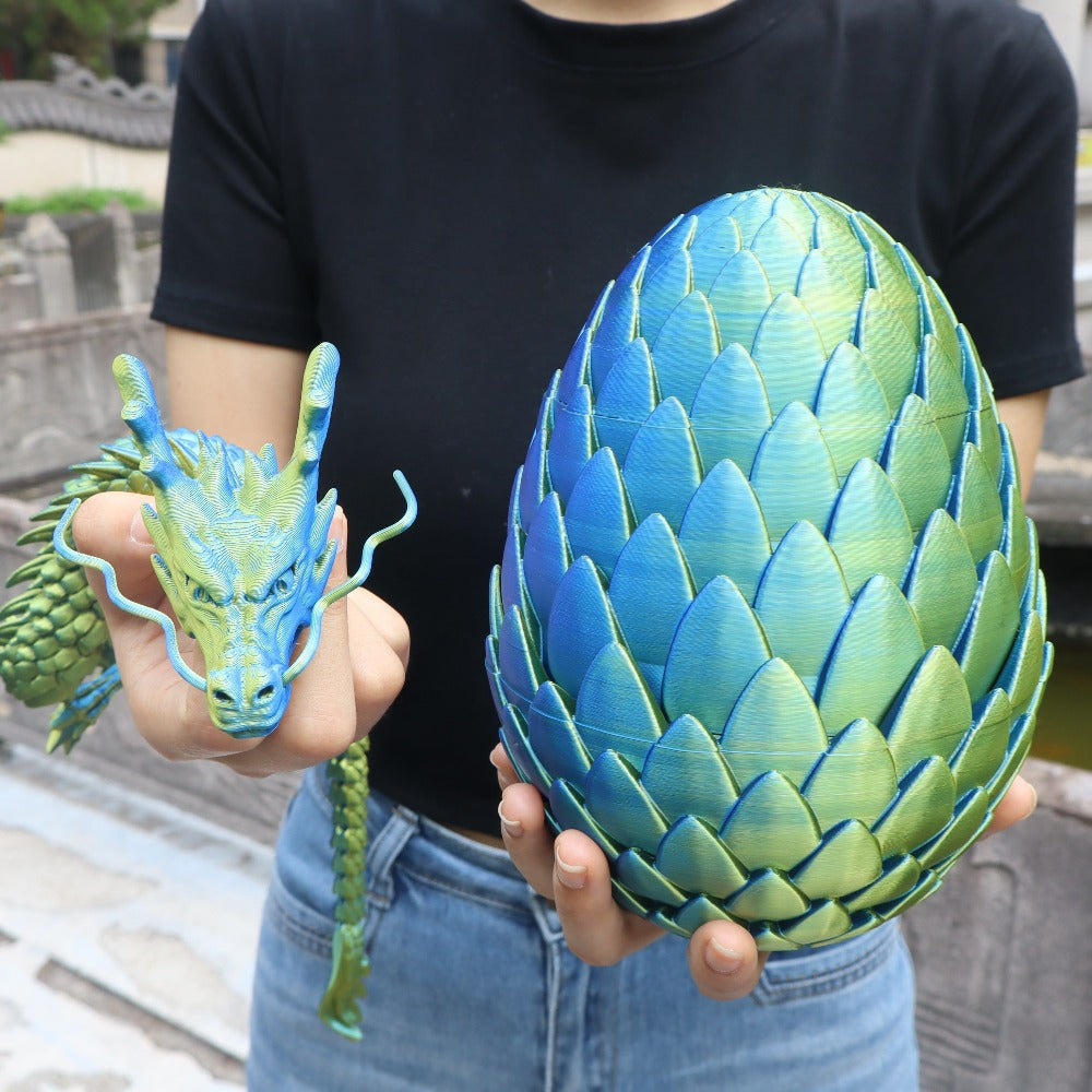 Dragon Egg Gift Set 3D Printed – 7.09in Scaled Egg + 23.62in Large Dragon Ornament, 10 Colors Rainbow Amethyst Crystal Fantasy Collector Gift for Adults Easter Valentine Birthday