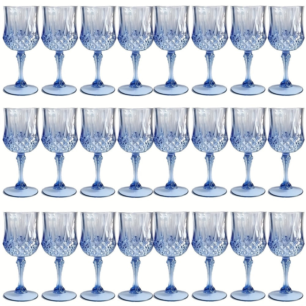 Plastic Wine Glasses 24 Pack – Colorful Shatterproof Goblets for Parties, Weddings & Events – Reusable Vintage-Style Stemmed Cups – Lightweight Bulk Drinkware in Pink, Gold, Blue, Rose Gold & Green