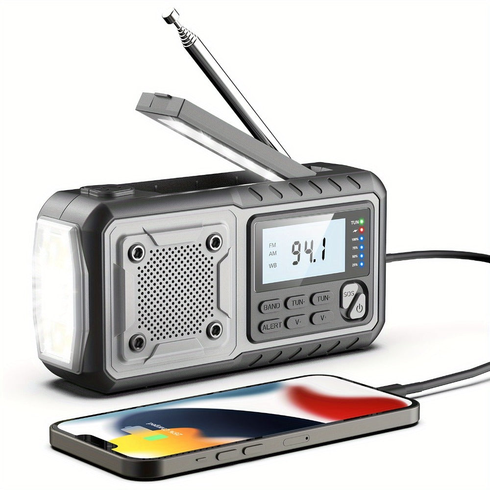 Hand Crank Emergency Weather Radio 5000mAh Solar Powered NOAA AM FM Portable Survival Radio with Flashlight SOS Alarm Reading Light Phone Charger Type-C for Hurricane Tornado Storm Preparedness Gift