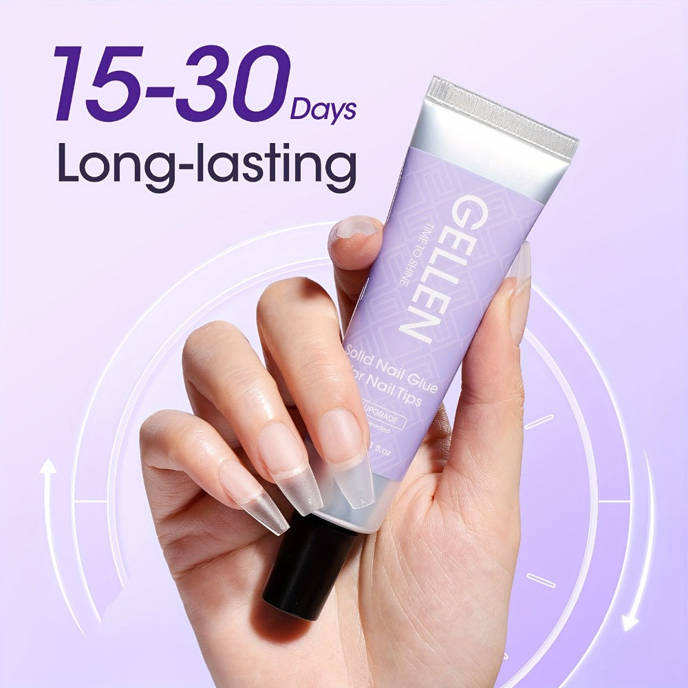 Press-On Nail Glue Gel Kit 30g with UV Lamp - Strong Long-Lasting Solid Nail Glue, 60ml Remover & Buffer for False Nails, Nail Tips & Rhinestones, Lasts 15-30 Days