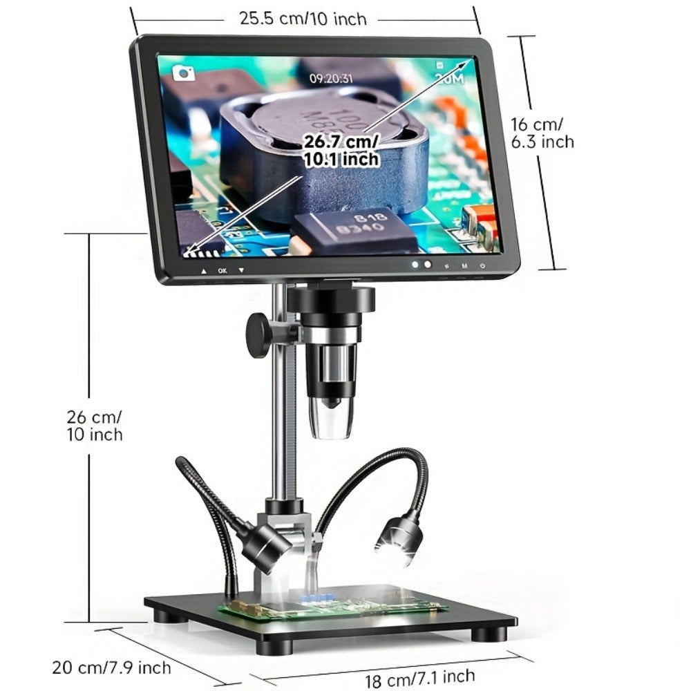 10.1 Inch Digital Microscope 2000X Magnification, 20MP IPS Screen Coin & Soldering Microscope with 10.4-Inch Extended Stand, USB PC Compatible, Electronic Inspection Microscope – Holiday Gift for Men