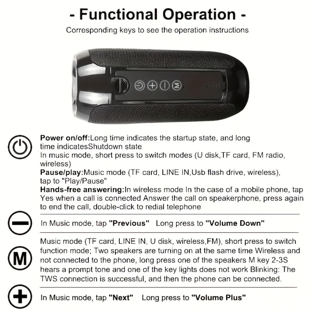 TG117 IPX4 TWS Stereo Bluetooth Speaker FM TF USB Type-C Rechargeable Portable Wireless Speaker for Phone Tablet TV Outdoor Party Birthday Christmas Gift