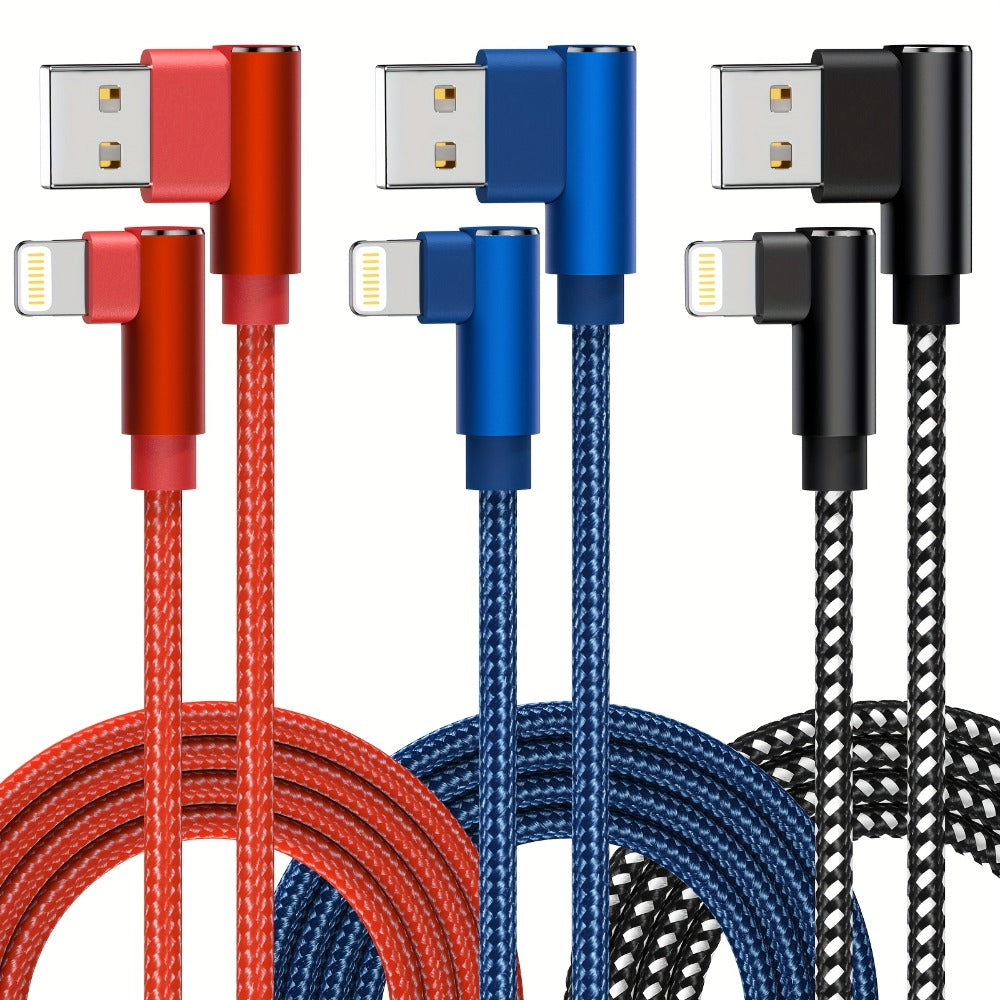 10ft Nylon Braided Lightning Cable 3-Pack MFi Certified – USB-A to Lightning iPhone Charger Cord for iPhone 14 13 12 11 Pro Max XS XR X 8 7 SE | iPad iPod | 2.4A Fast Charge 480Mbps Data Sync