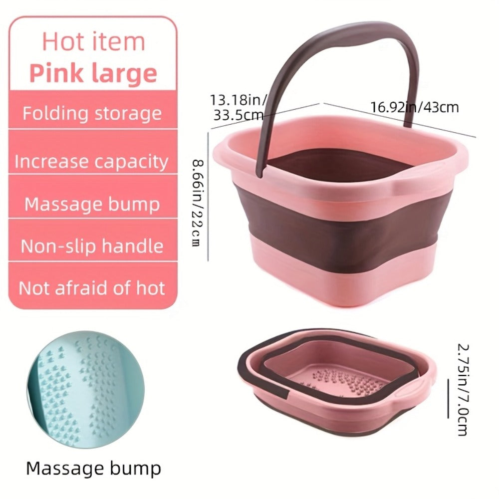 Foldable Foot Bath Bucket 3.96 Gallon Collapsible Portable Pedicure Basin with Sturdy Handle – Space-Saving Foot Soak Tub for Home Salon Travel Available in Grey Green Pink Yellow