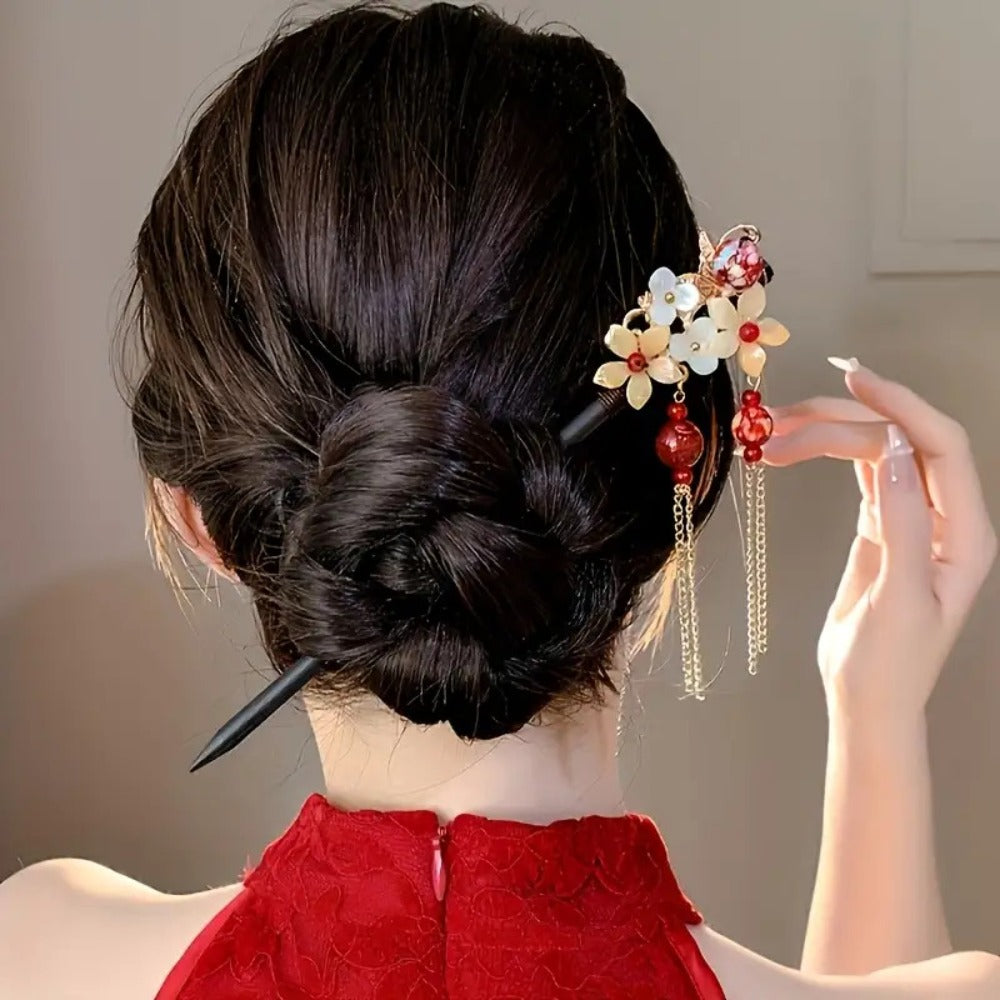 Wooden Hairpins for Women 5 Pack – Retro Flower Hair Pins Minimalist Boho Hair Accessories for Updos Buns Chignons Braids Daily Styling Gift Set 5 Mixed Colors Natural Wood