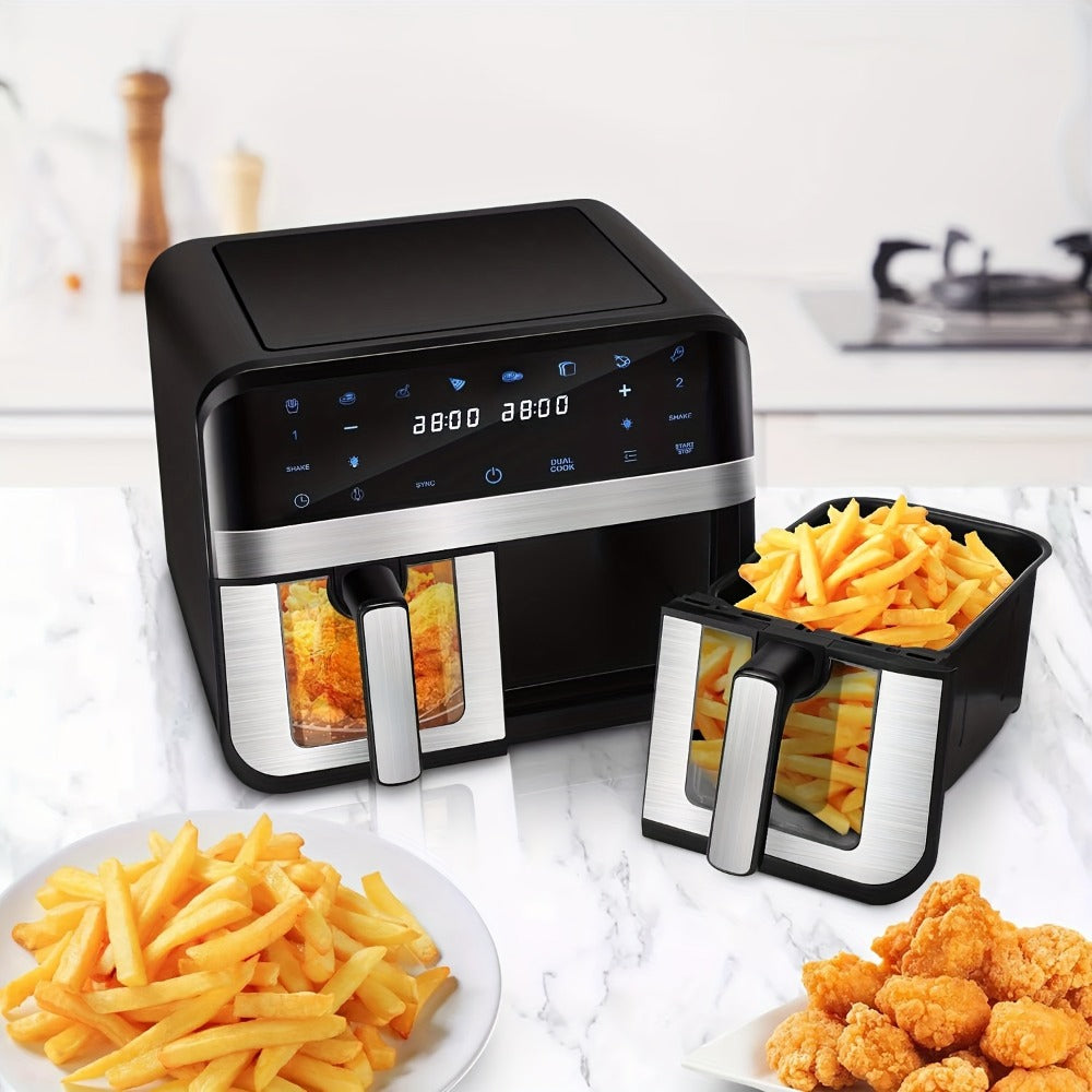 Dual Basket Air Fryer 9.5Qt – 2x4.75Qt Independent Zones, Smart Finish Match Cook, 2400W, 8 Presets, Air Fry Roast Bake Grill, Energy Saving Family-Size Double Basket Air Fryer