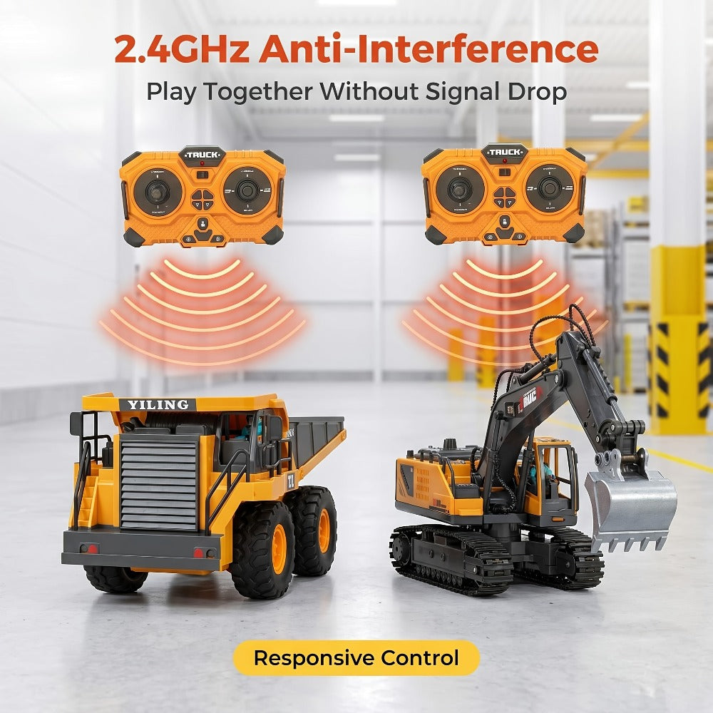 RC Construction Vehicle Set, 11-Channel 2.4GHz 2-in-1 & 4-in-1