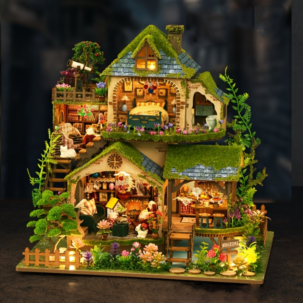 DIY Wooden Forest Hut Model Kit, No-Glue Miniature Cabin Puzzle