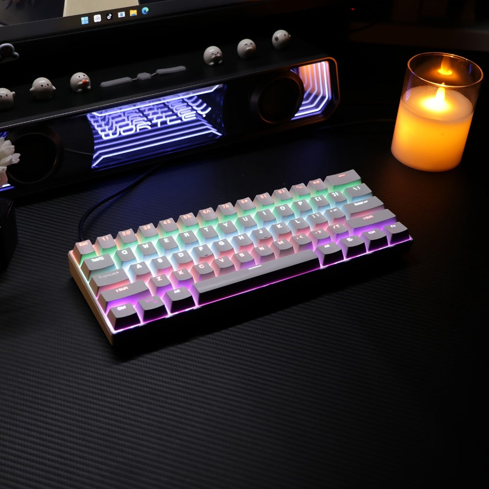 Mechanical Keyboard 61 Key Wired Cyan Switch RGB Backlit Double Shot Keycaps Compact Gaming Keyboard USB Cable for PC Mac Gamers Office Typists Business Travelers