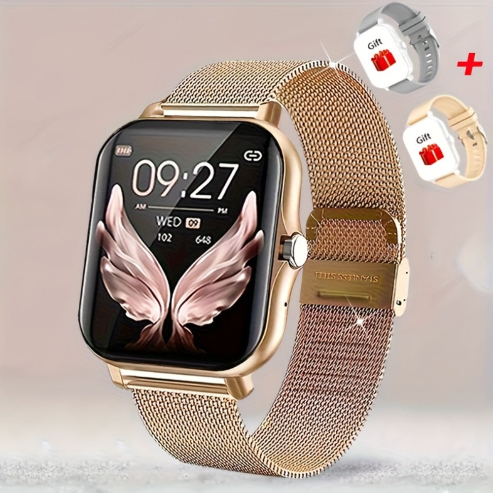 Stainless Steel Smartwatch 1.83 Inch 304L Alloy Body HD Bluetooth 5.0 Calling Music Player Multi Sport Mode Multiple Watch Faces Full Touch Screen Compatible with Android iPhone – Black Gold Pink Silver