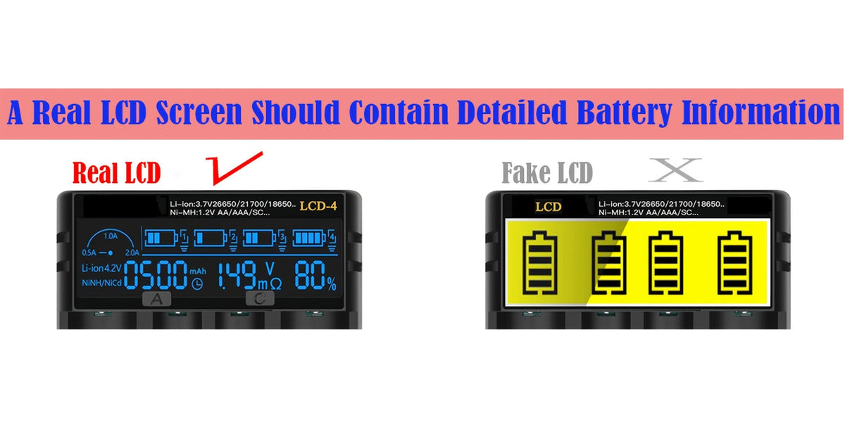18650 Battery Charger with LCD Display, Universal Smart Charger for 3.7V & 1.2V Rechargeable Batteries – Compatible with 26650, 18650, 18490, 18350, 17670, 17500, 16340, 14500, RCR123A Sizes