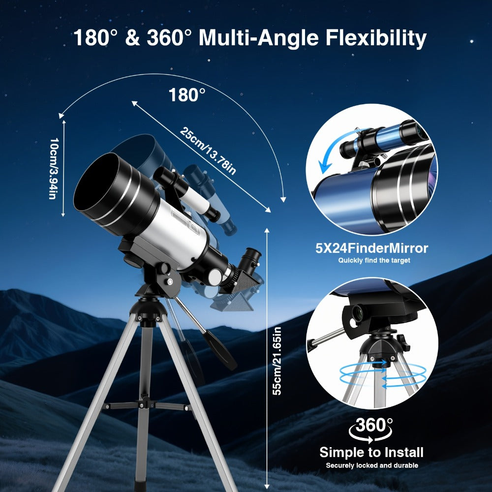 150X Telescope 70mm Aperture for Adults High Power Portable Monocular with Tripod Phone Holder Eyepiece Barlow Lens for Stargazing Nature Viewing Bird Watching Education Gift